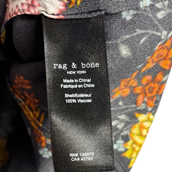 rag & bone Farren Floral Long Sleeve Button-Up Top in Black Floral Size XL - Picture 7 of 13